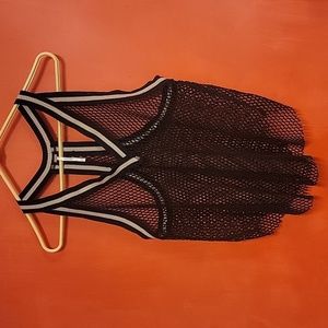 Free People Black Mesh Tank with Striped Trim